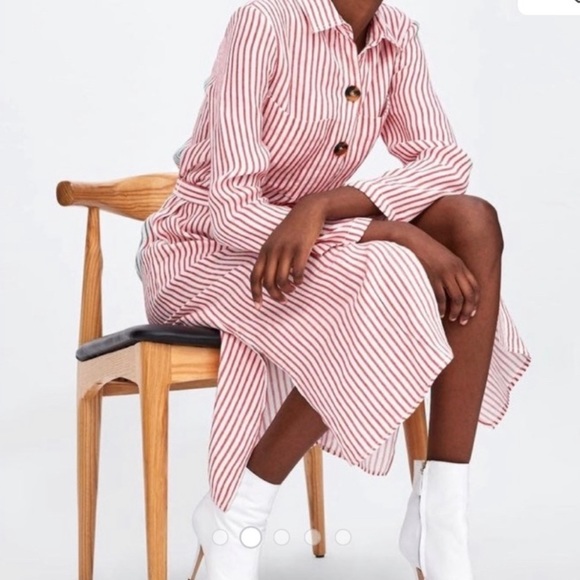 Zara | Red White Stripe Linen Tunic Belted Dress S - Picture 7 of 10